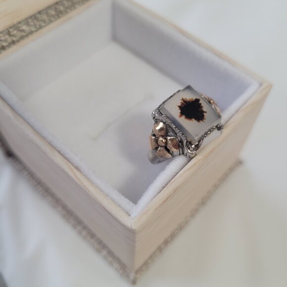 Moss Agate Sterling Silver & Gold Flowers Ring Vintage Ostby Barton Size 6 - Picture 3 of 15